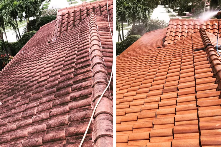 Before and after roof cleaning in Portsmouth
