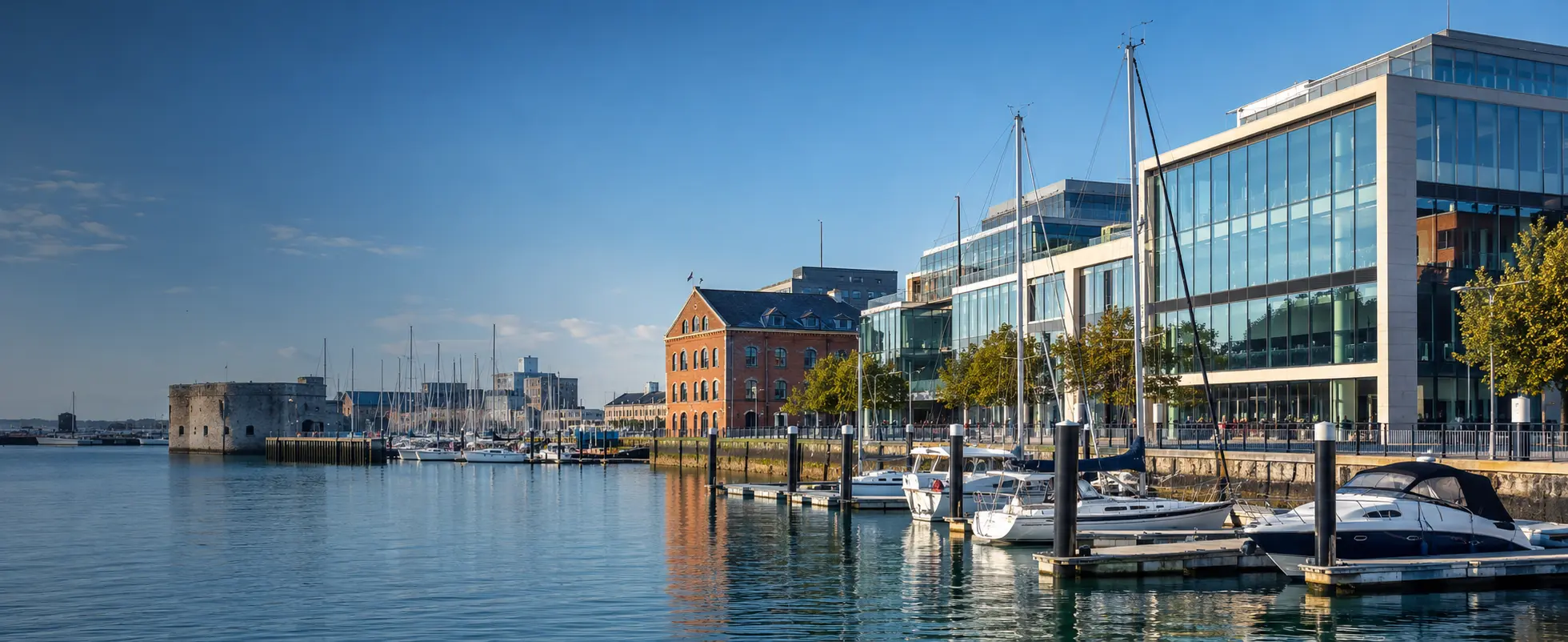 Commercial window cleaning in Gosport waterfront business district