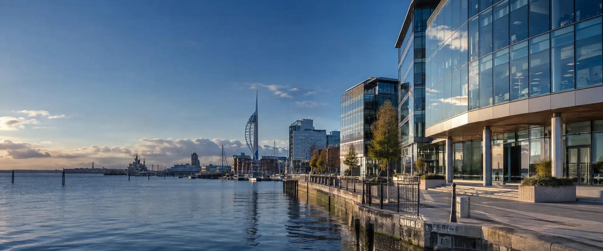 Portsmouth waterfront offices with the Spinnaker Tower in the distance